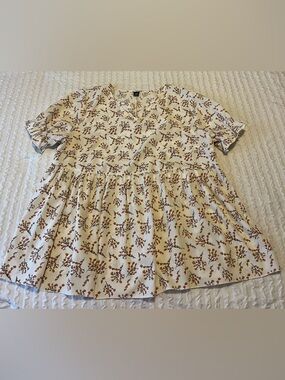 SHEIN Cream Blouse with Brown Botanical Print